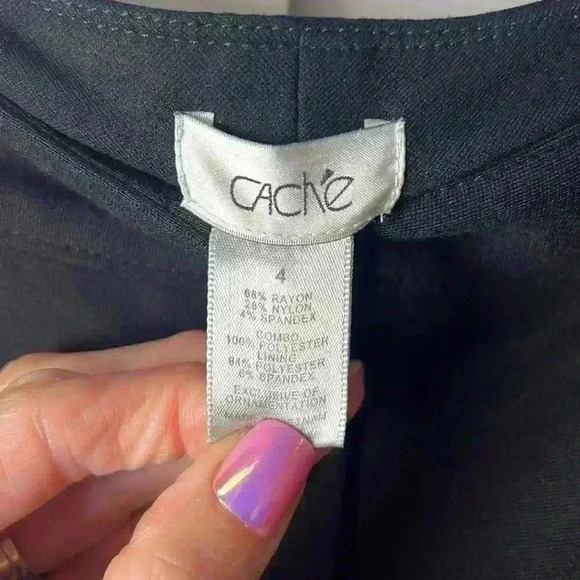 Cache Flare Dress Pants With Faux Leather Details Size 4 Black - Picture 3 of 9